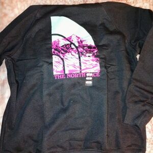 The North Face Black Hoodie with Pink and Light Blue Mountain Graphic New W/Tags